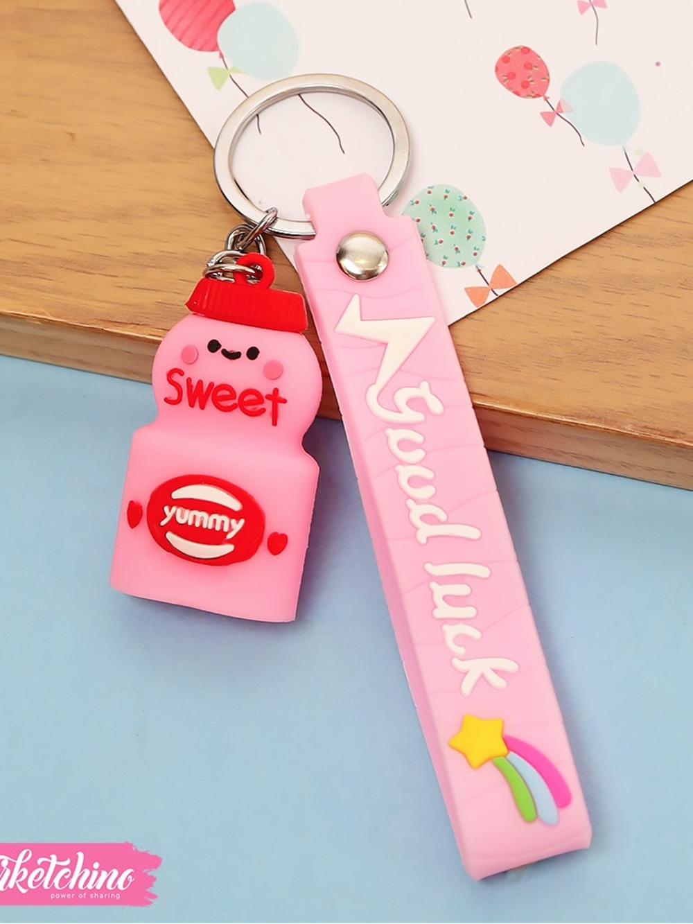 Cute Pink 'Sweet Yummy' Keychain - Good Luck Strap